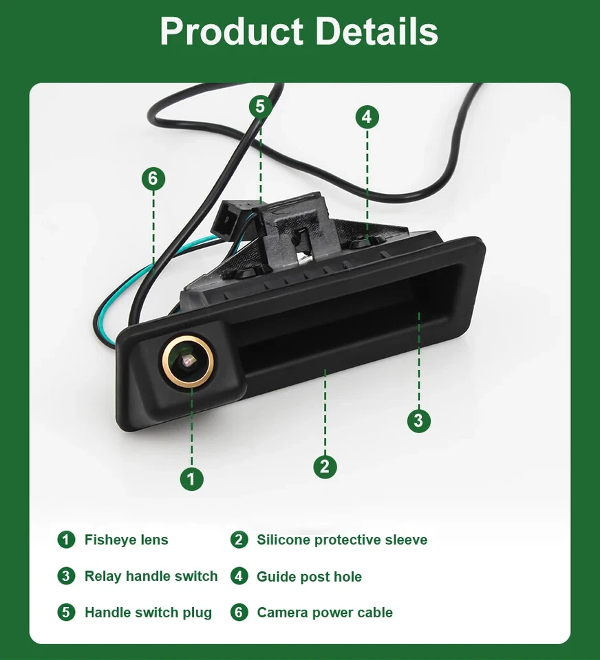 7" LCD TFT Car Monitor Handle AHD Fisheye Lens Backup Camera For BMW 3/5 Series - Image 3 of 4