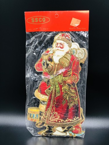 Vintage 2pk Die Cut 9” Victorian Santa Claus Gold Foil Ornaments NEW IN PACKAGE - Picture 2 of 9