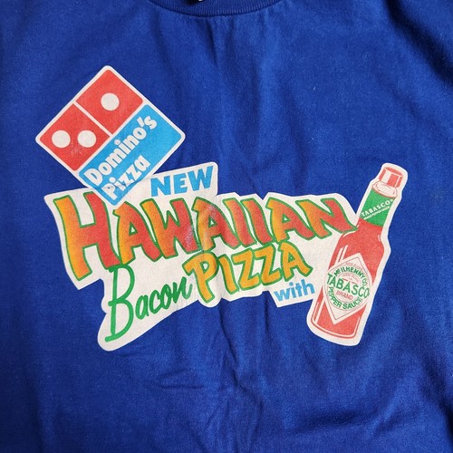 Vintage Domino’s Pizza Hawaiian Bacon Tabasco Promo Staff T-Shirt Large blau - Bild 2 von 4