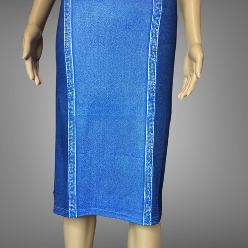 Bodycon Strapless Dress Size 2XL Blue Curvy Dress Denim print Zip Back Slit - Picture 9 of 18