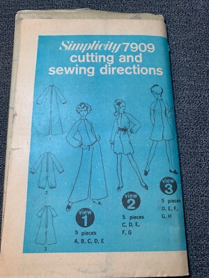 Simplicity 7909 Vintage Sewing Pattern Pantsuit & Dress Size 10 1970s
