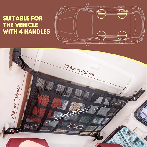 Upgrade Car Ceiling Cargo Net Pocket,31.5"X21.6" Strengthen Load-Bearing and Dro - 第 4/12 張圖片