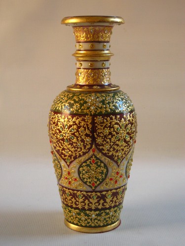 Vintage Traditional Handicraft from India 12” Hand Made & Decorated Marble Vase - Picture 2 of 24