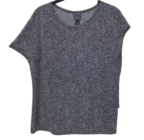 Blusa Top Clara Sun Woo Mujer L Negra Blanca Elastizada Mangas Asimétricas - Imagen 2 de 6