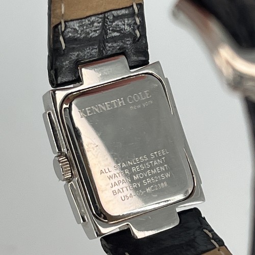 KENNETH COLE Women Watch KC2388 Silver Tone Rectangle Black Leather NEW BATTERY - Picture 10 of 11