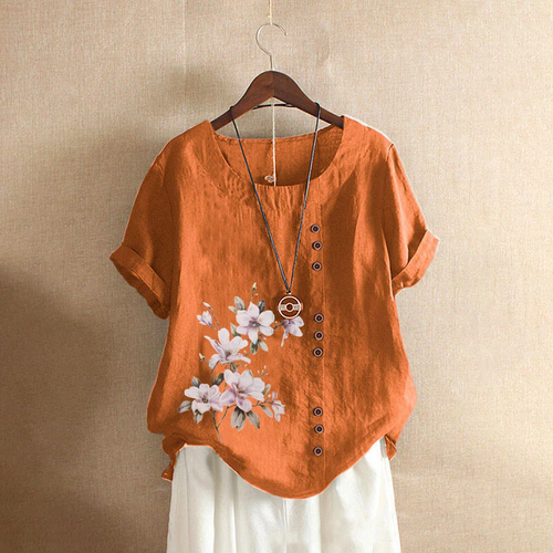 UK Women Cotton Linen Plain Blouse T-Shirt Ladies Baggy Short Sleeve Tops Plus - Picture 6 of 39