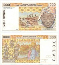 WEST AFRICAN STATES IVORY COAST NOTE 1000 FRANCS 2002 P 114Ak UNC