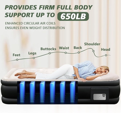 Kayfia 18'' Air Mattress with Wireless Pump | Quick Inflate, Home & Camping - Picture 6 of 8
