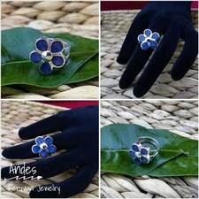 Handmade peruvian ring 950 silver on daisy shape with Lapis Lazuli Sz 7