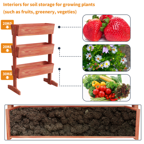 Hochbeet 3-stufige Blumenkasten Kräuterbeet XXL für Balkon Garten Holz Beet - Bild 5 von 5