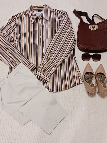 Jones Wear Studio Top Womens Sz XL  Disco 1970 Striped Long Sleeve Button-Up - Picture 1 of 10