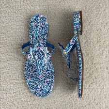 Crown & Ivy Sandals Womens 7.5 Blue Multi Wylie Slip On Flip Flop Thong Beach