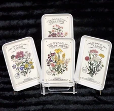 4 Artonomo Flower Seed Packet Melamine Appetizer Snack Plates 8x5" Spring Floral