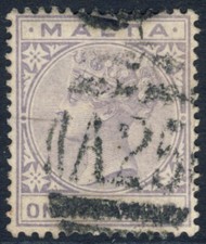 MALTA 1885 SC 13 (SG 28/29) Perf 14, A25 (Malta) cancel scv $14.00  *Bay Stamps*