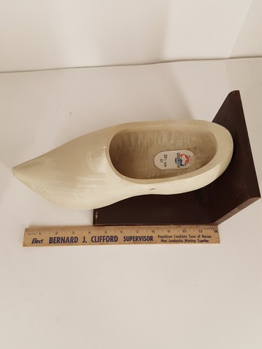 Handmade Solid Wood Dutch Clog Clogs Shoe Bookends on Cast Iron Heavy Base - Picture 19 of 22