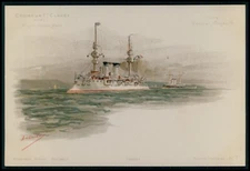 art Caula warship France naval war ship postcard lot set of 10 original old 1900