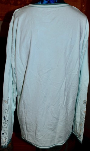 XL NWOT Eddie Bauer Light Aqua/Green Printed Sleeve Layered Look LS V-Neck Tee - Picture 7 of 7