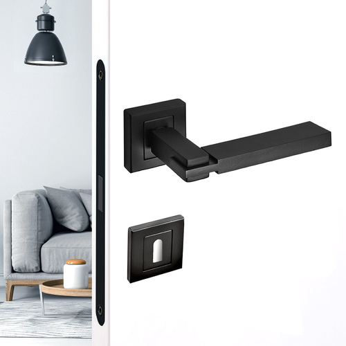 Internal Black Door Handles Designer Quality Lever On Square Rose Durable - Picture 3 of 14