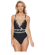 Athena Mystique Surplice One Piece Swimsuit size 10, 12 Black AT17548 NWT