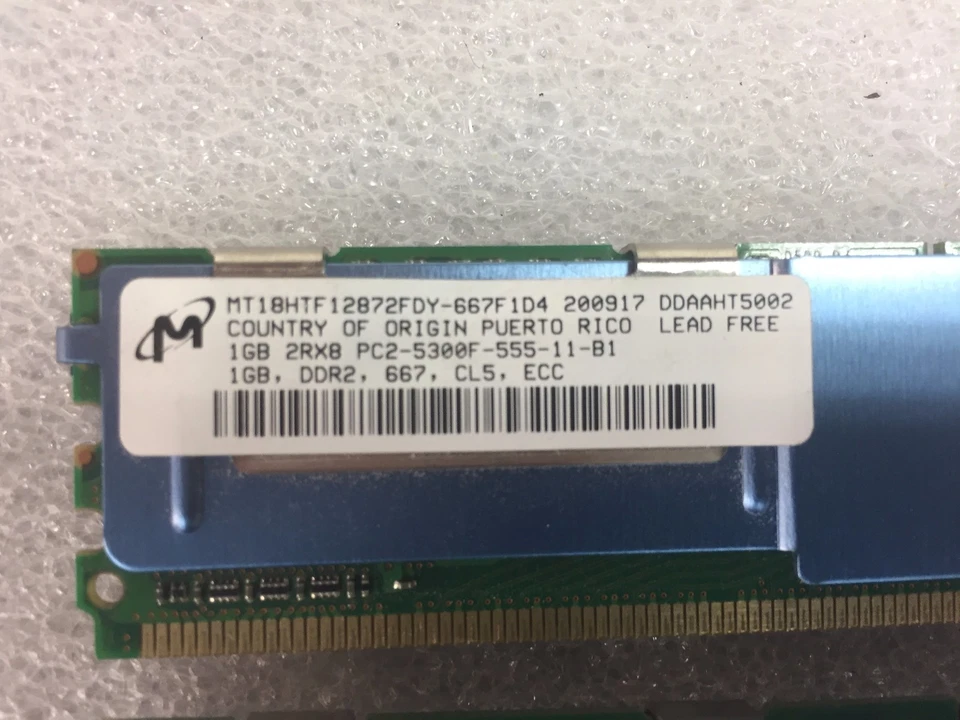 2 X 1GB PC2-5300F 667MHz Micron MT18HTF12872FDY ECC Server Memory - Image 2 of 3