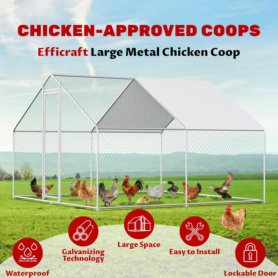 Chicken Coop Large Metal Chicken Run Pen for 10 Chickens Poultry Cage