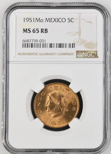 Mexico 5 Centavos 1951 Mo NGC MS 65 RB