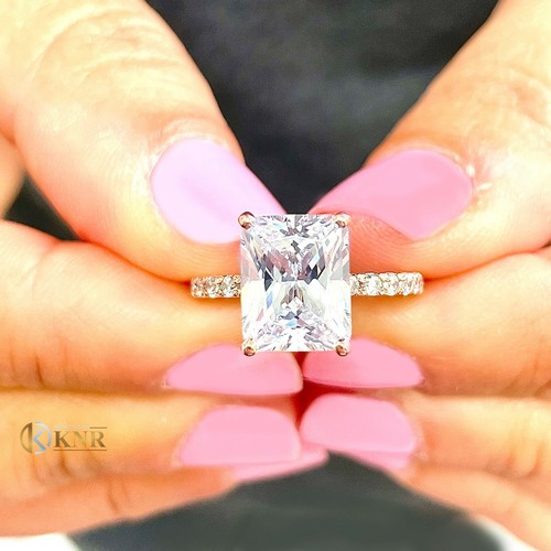 14K SOLID ROSE GOLD RADIANT CUT MOISSANITE ENGAGEMENT RING SOLITAIRE 3.70ct - Picture 12 of 12