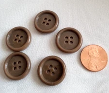 5/pcs Buttons Size L Diameter=3/4" (18mm) Brown 4 Holes