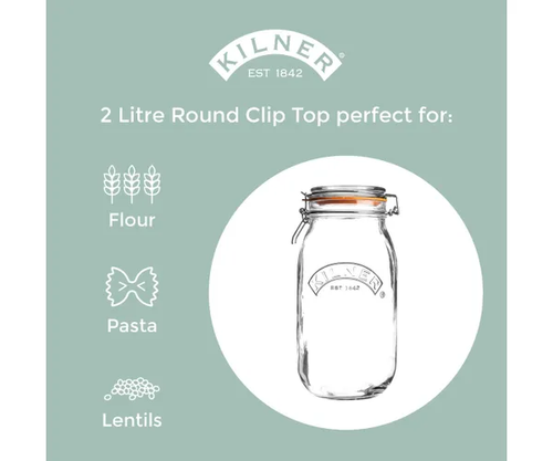2L Glass Clip Top Jar Kilner Square Storage Presentation Pasta Tea Bags Noodles - Picture 3 of 6