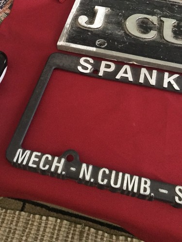 J CULP Heavy Cast Aluminum License Plate Personal + Spankey’s Frame Rare Set - Picture 7 of 10