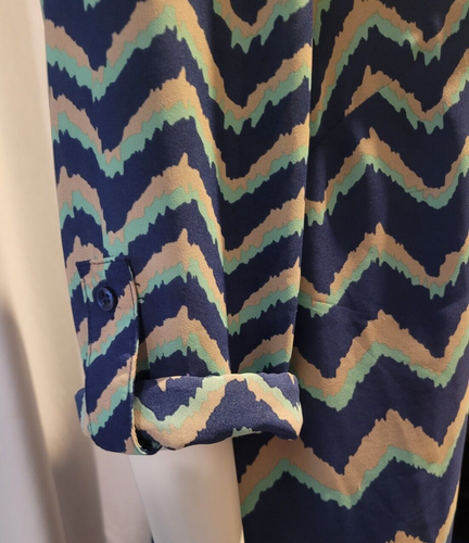 Lux II Chevron Lined Dress Size 6 Medium Machine Wash Navy Teal Roll Up Shaft - Picture 5 of 9
