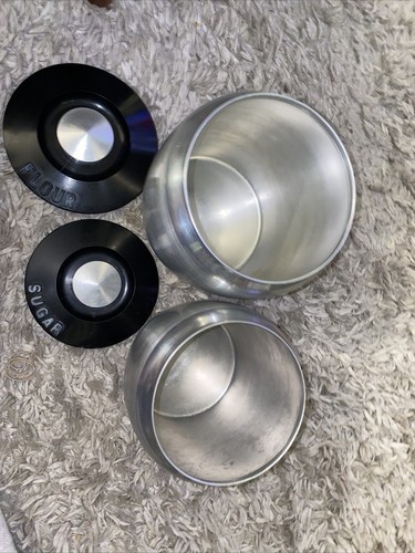 Vintage Kromex Aluminum Flour and Sugar Canisters with Black Lids - Picture 9 of 12