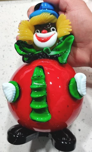 Vintage Murano Art Glass Figurine Hand Blown Italy Colorful Clown Paperweight