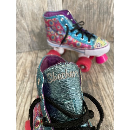SKECHERS TWINKLE TOES ROLLER SKATES Youth Girl Size US 2 Rainbow Sequins - Picture 3 of 15