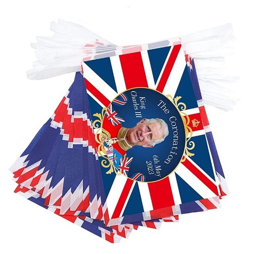 Union Jack Kings Charles Coronation Flag Bunting 80th VE Day Decoration - Picture 5 of 8