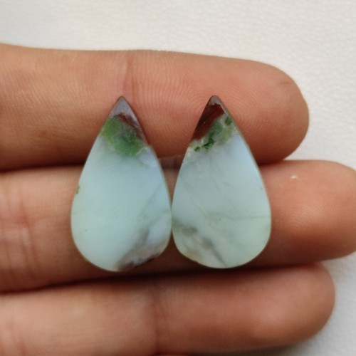 Raro par de piedras preciosas crisoprasa verde cabujón para joyería C6264 AU - Imagen 3 de 5