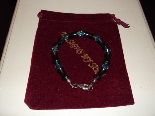 PULSERA DE MUJER HECHA A MANO 7 3/4" 8 MM HUESO HEMATITA AZUL CRISTAL CUENTAS - Imagen 5 de 6