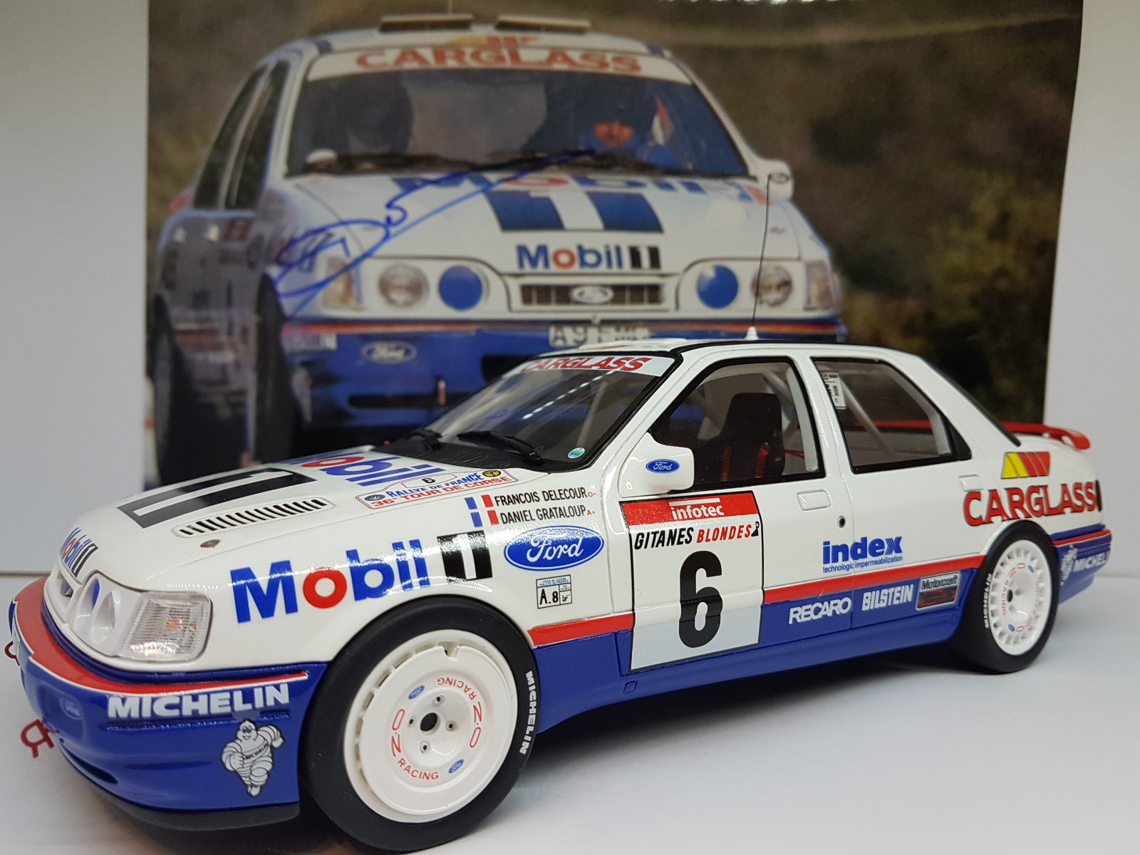 Ford Sierra Rs Cosworth Tour de Corse 92 hand signed Delecour Otto photo Ford Sierra Rs Cosworth Tour de Corse 92 hand signed Delecour Otto photo