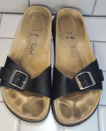 TULA by BIRKENSTOCK Leder Madrid schwarze Pantoletten Sandalen Schuhe US 39 SCHNALLE - Bild 3 von 6