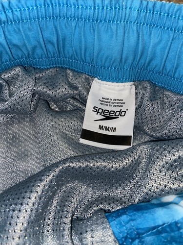 Speedo Mens Medium Swim Trunks Board Shorts Blue Floral Hawaiian Tropical - Picture 8 of 9