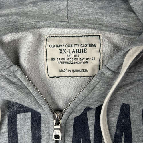 VTG Men's Old Navy Fleece Pullover Hoodie XXL Full Zip Spellout Skater Navy Blue - Picture 3 of 11
