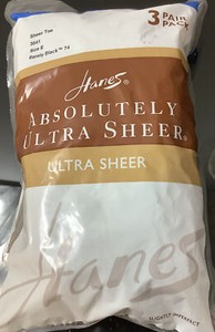 3-PAIR Hanes Absolutely Ultra Sheer Pantyhose SIZE F Barely Black IRREGULAR 3041