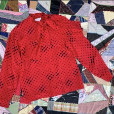 vintage 80s christian dior red and block dots silk blouse