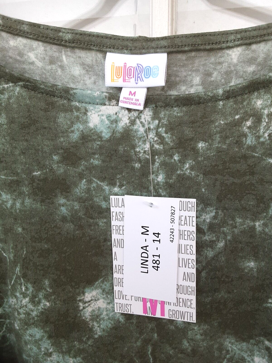 シャツ LulaRoe Size M Medium Linda Dolman Sleeve Top Green White Tiedye