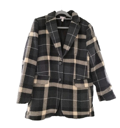 H&M Womens Plaid Blazer Black Dark Grey Beige Size Medium
