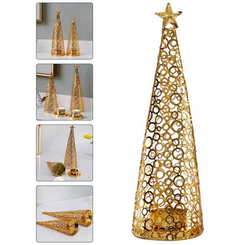 Xmas Tree Shaped Hollow Circle Mantel Desktop Christmas Tealight Candle Holder