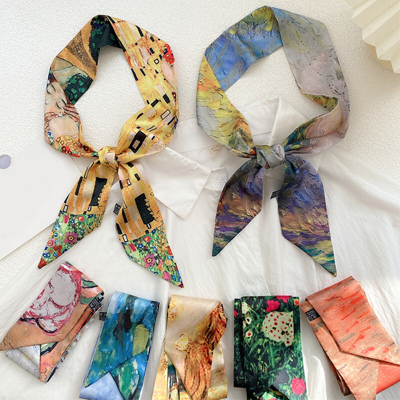 1PC Long Skinny Silk Scarf Ribbon Neckerchief Headband Bandana Handle Bag Band