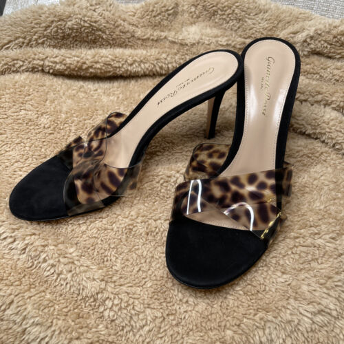 Gianvito Rossi Leopard Print Heel Sandals Suede Open Toe Womens Size 38.5 ITALY