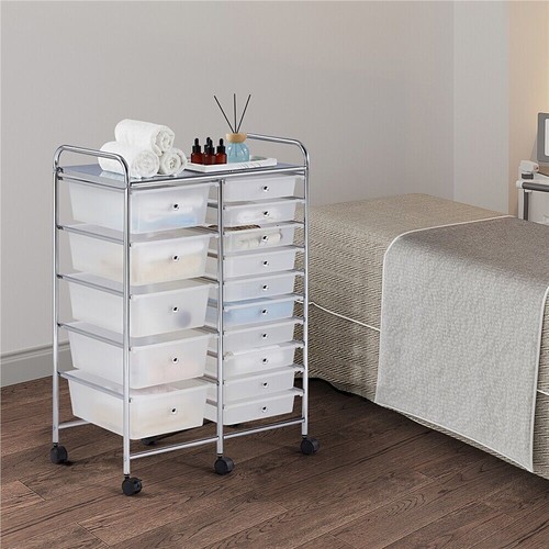 15 Drawers Metal Storage Cart Rolling Bin Organizer Trolley with Lockable Wheels - Picture 3 of 11