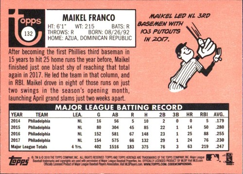 2018 Topps HERITAGE BASEBALL BASE RCs Stars ⚾ MLB CARDS⚾ YOU PICK FAVS #4 - #400 - Picture 176 of 464